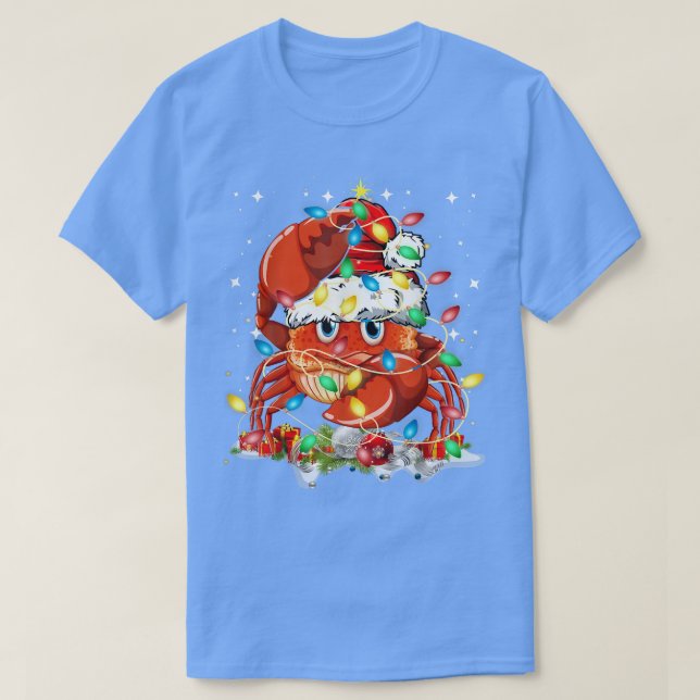 Camiseta Funny Crab Christmas Tree Lights  (Frente do Design)