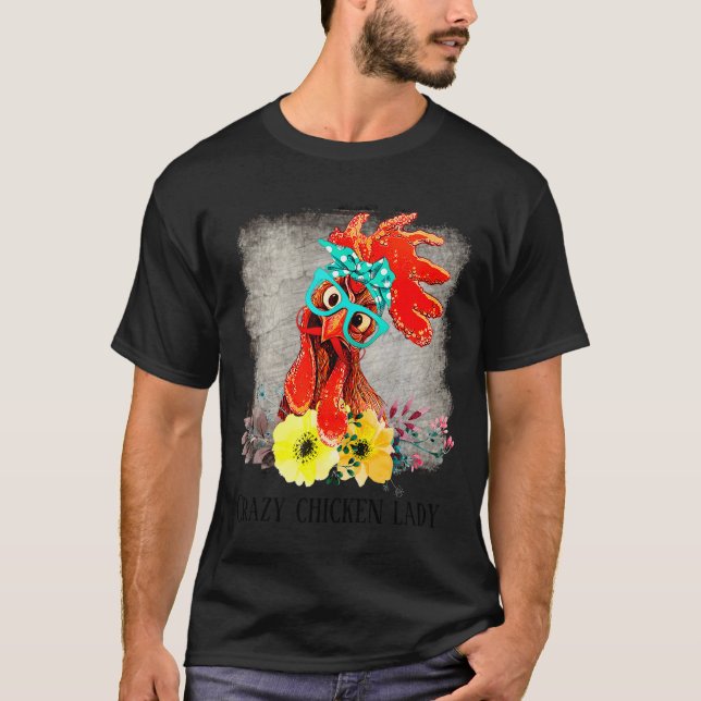 Camiseta Funny Crazy Chicken Lady Word Art  (Frente)