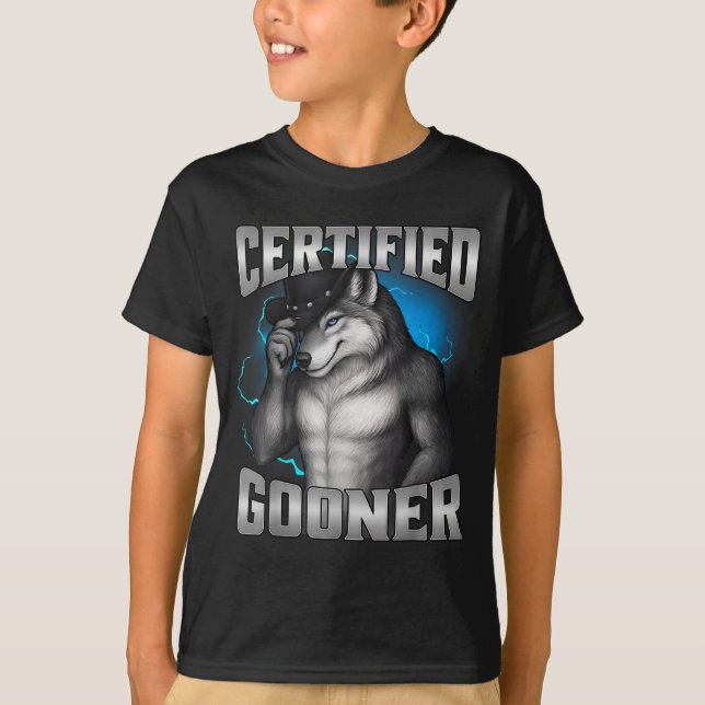 Camiseta Funny Cringe Sigma Wolf Certified Gooner  (Frente)