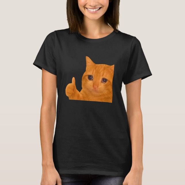 Camiseta Funny Crying Orange Cat Meme Thumbs-up Weird Cat F (Frente)