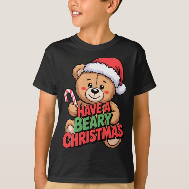 Camiseta Funny Cute Bear Pun Holiday Xmas Have A Beary Chri (Frente)