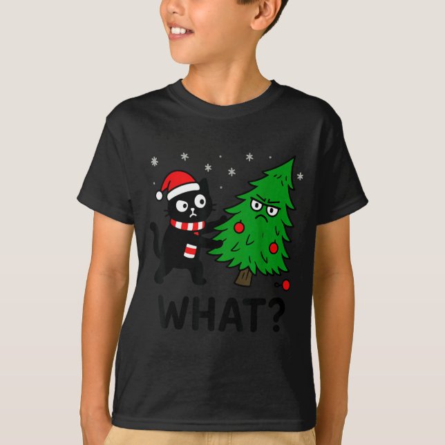 Camiseta Funny Cute Black Cat What Jamas Christmas Tree Cos (Frente)