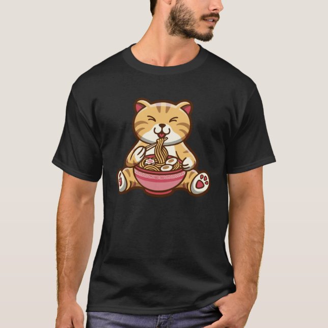 Camiseta Funny cute cat eating spaghetti (Frente)