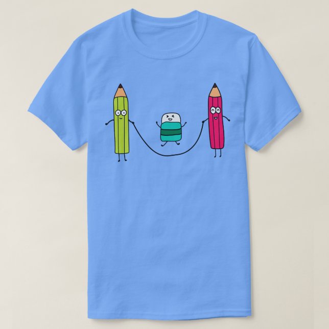 Camiseta Funny Cute Pensils And Eraser Playing Jump Ropes  (Frente do Design)