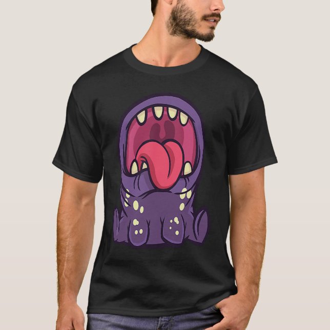 Camiseta Funny cute purple monster with open mouth and (Frente)