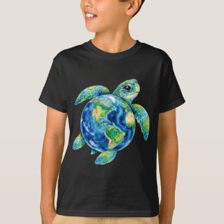 Camiseta Funny Cute Sea Turtle Holding Earth Ocean Wildlife