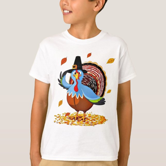 Camiseta Funny Cute Thanksgiving Turkey in a Pilgrim Hat (Frente)