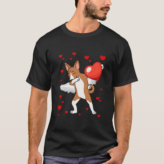 Camiseta Funny Dabbing Basenji Dog Heart Dia de os namorado (Frente)