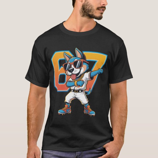 Camiseta Funny Dabbing Blue Dog 67 Baseball Sports Fan Gift (Frente)
