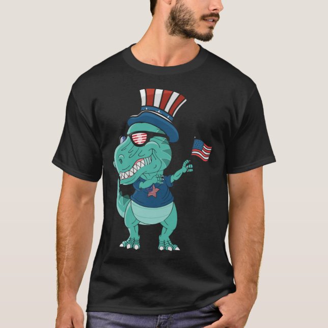 Camiseta Funny Dabbing Dinosaur 4th July Amerisaurus T Rex  (Frente)