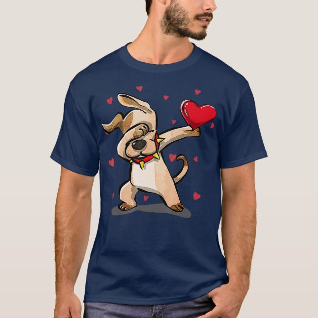Camiseta Funny Dabbing Dog Heart Valentines Day Gift Boys (Frente)