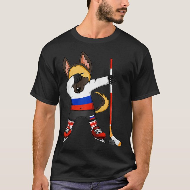 Camiseta Funny Dabbing German shepherd Rússia Fa de Hóquei  (Frente)