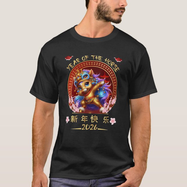 Camiseta Funny Dabbing Horse Chinese Zodiac Year of the Hor (Frente)