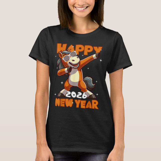 Camiseta Funny Dabbing Horse Happy Lunar New Year 2026 Year (Frente)