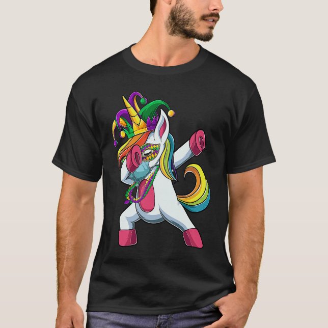 Camiseta Funny Dabbing Mardi Gras Unicorn Quarantine Women  (Frente)