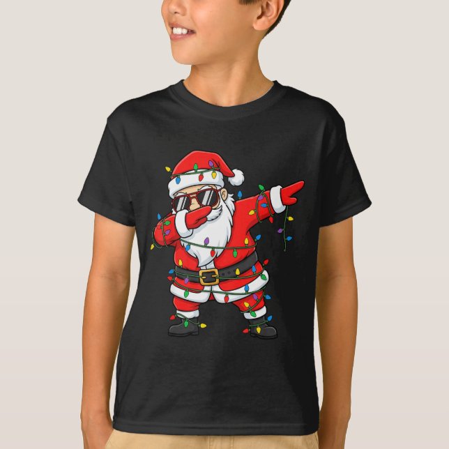 Camiseta Funny Dabbing Santa Xmas Lights Men Boys Girls Chr (Frente)