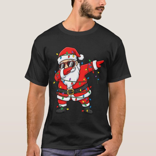 Camiseta Funny Dabbing Santa Xmas Lights Men Boys Girls Chr (Frente)