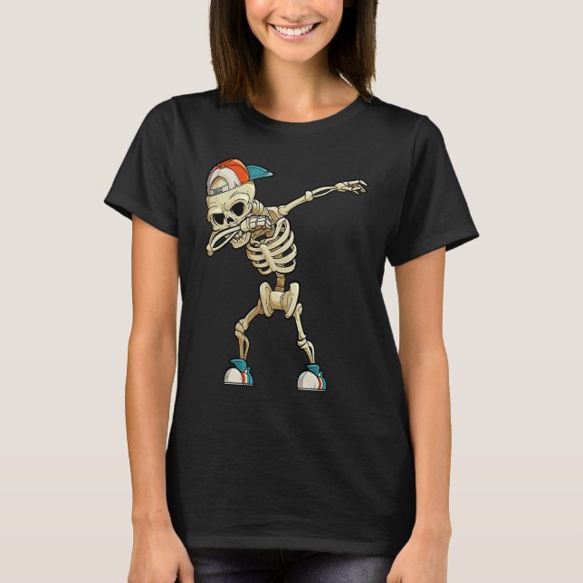 Camiseta Funny Dabbing Skeleton Scary Fright Night Hallowee (Frente)