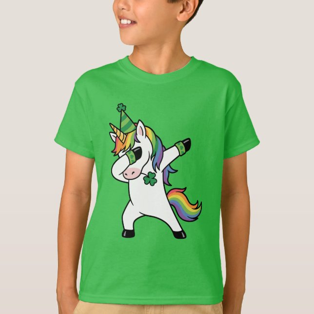 Camiseta Funny Dabbing Unicorn Rainbow St Patricks Day (Frente)