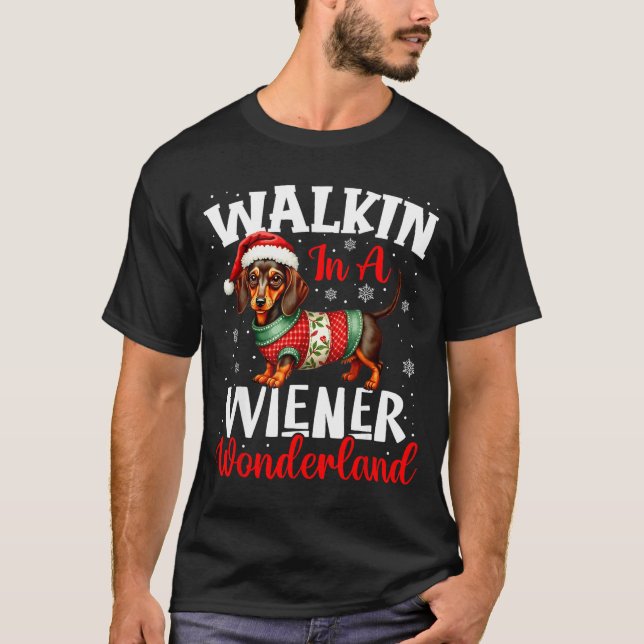 Camiseta Funny Dachshund Cute Christmas Dog Lover Walking I (Frente)