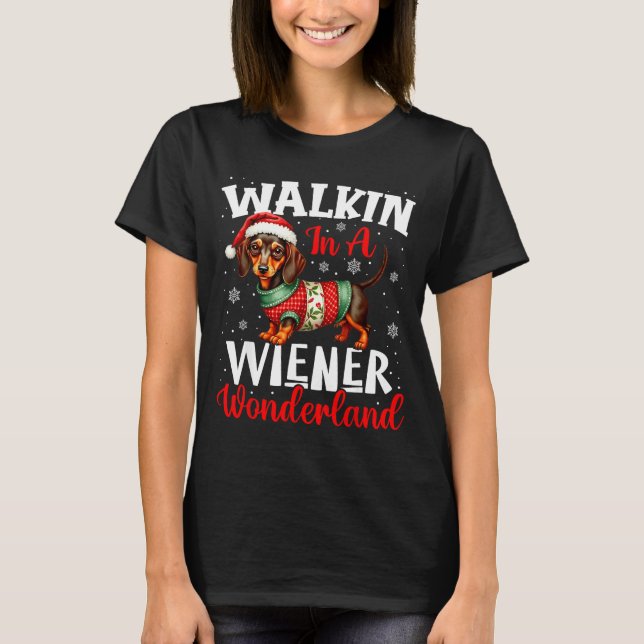 Camiseta Funny Dachshund Cute Christmas Dog Lover Walking I (Frente)