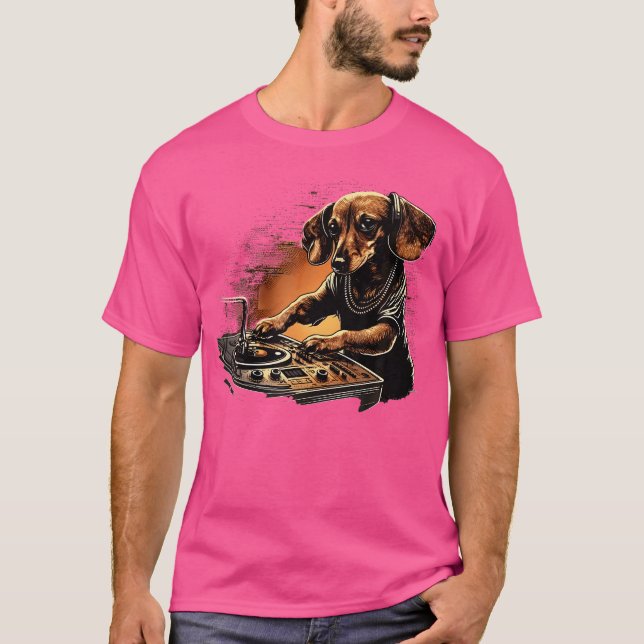 Camiseta Funny Dachshund Cute Dj Electronic Music Edm Party (Frente)