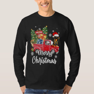 Camiseta Funny Dachshund Ride Red Truck Feliz Natal Paj
