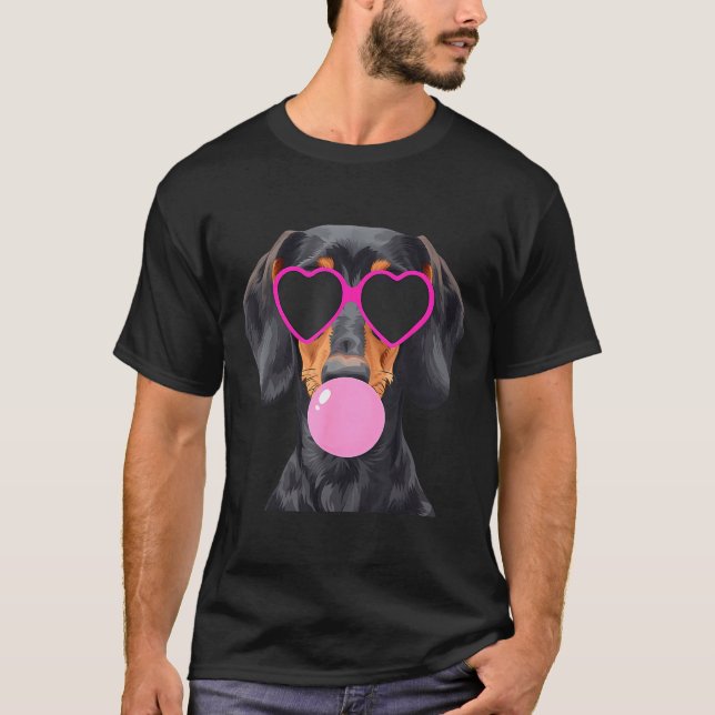 Camiseta Funny Dachshund Wearing Gles And Blowing Nk Bubble (Frente)