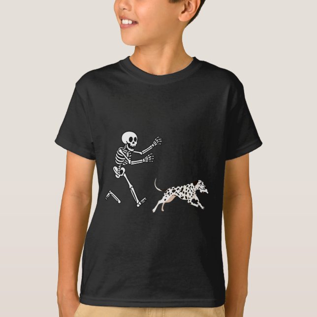 Camiseta Funny Dalmatian Running Skeleton Halloween  (Frente)