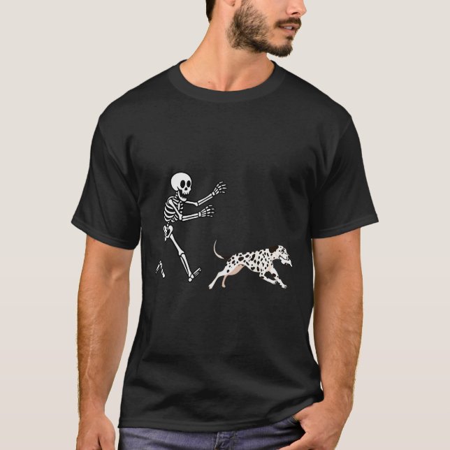Camiseta Funny Dalmatian Running Skeleton Halloween  (Frente)