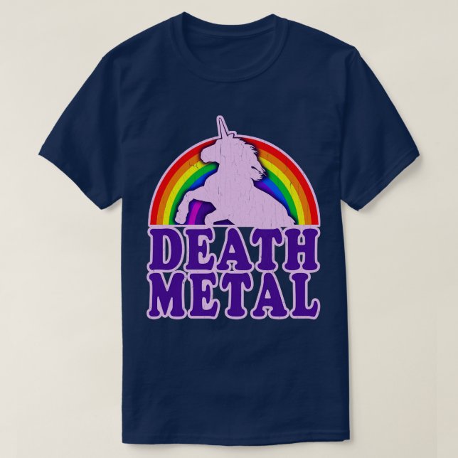 Camiseta Funny Death Metal Unicorn Rainbow (Frente do Design)