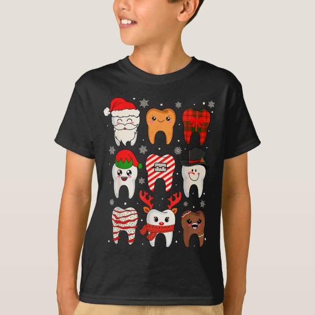Camiseta Funny Dental Christmas Teeth Cute Xmas Dentist Squ (Frente)