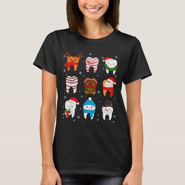 Camiseta Funny Dental Christmas Teeth Cute Xmas Dentist Squ (Frente)