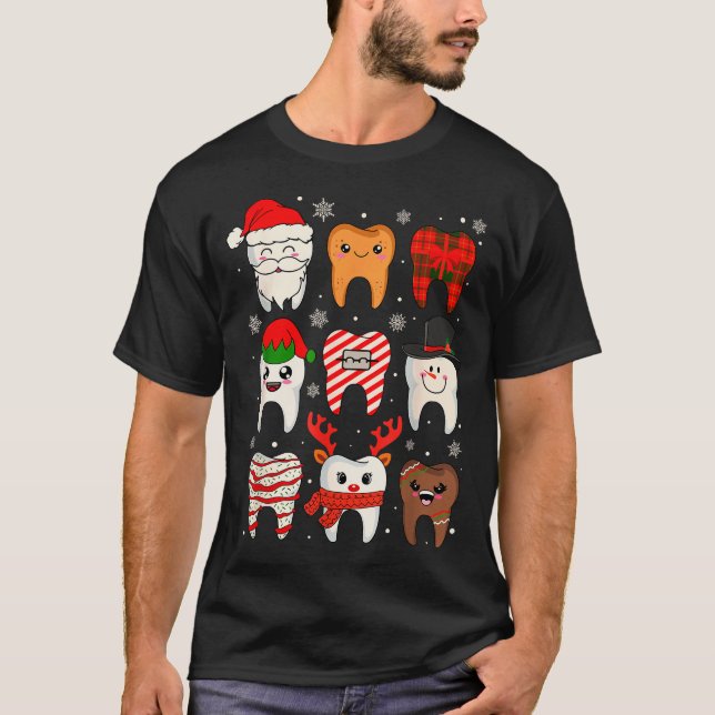 Camiseta Funny Dental Christmas Teeth Cute Xmas Dentist Squ (Frente)