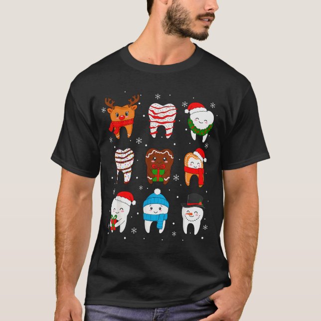 Camiseta Funny Dental Christmas Teeth Cute Xmas Dentist Squ (Frente)