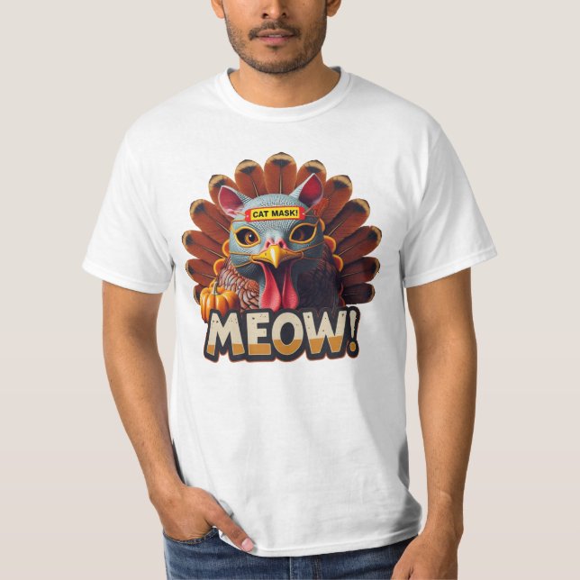 Camiseta Funny Dia de Ação de Graças Peru Meow  (Frente)