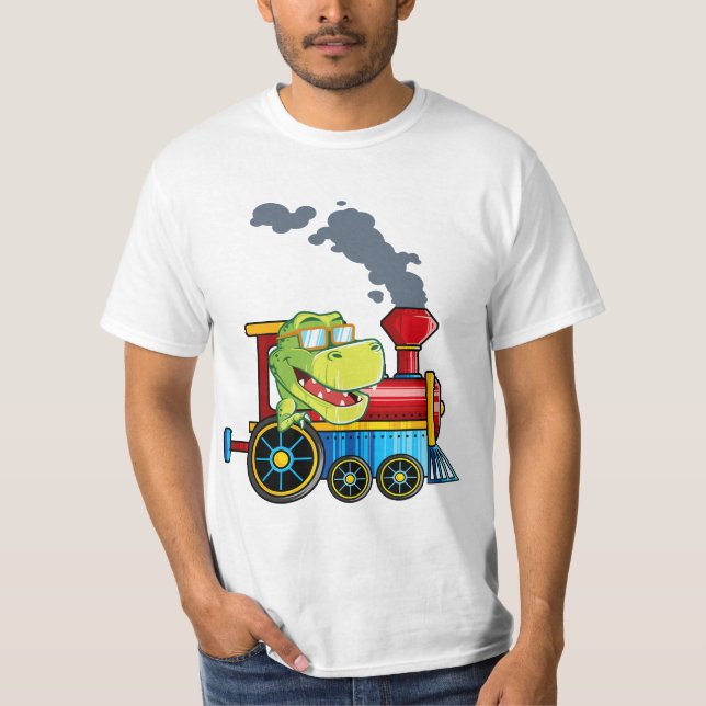 Camiseta Funny Dinosaur Riding A Train Tyrannosaurus Dino B (Frente)