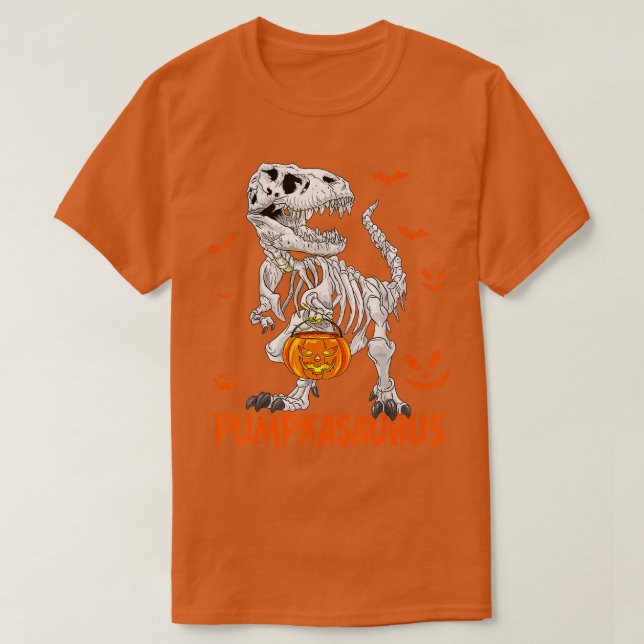 Camiseta Funny Dinosaur T rex Mummy Pumpkin Halloween for K (Frente do Design)