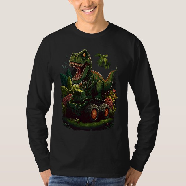 Camiseta Funny Dinosaur Taking Monster Truck Joyride (Frente)