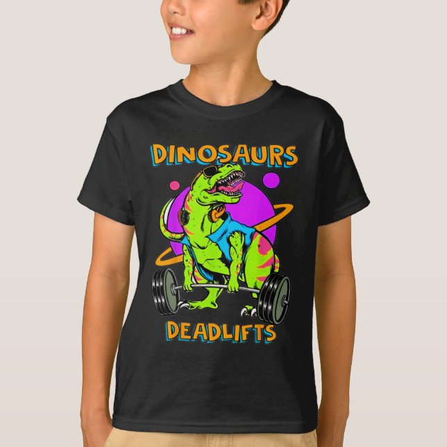 Camiseta Funny Dinosaurs And Deadlifts Weightlifting Bodybu (Frente)