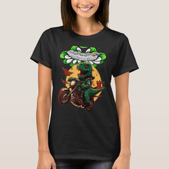 Camiseta Funny Dirt Bike For Men Boys Kids Dinosaur Motorcy (Frente)