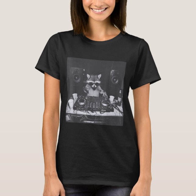 Camiseta Funny Dj Raccoon House Party Sound Tech Music Tras (Frente)