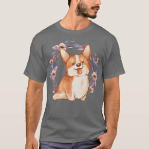 Camiseta Funny Dog Design Pet Lovers Paw Funny Flower Corgi