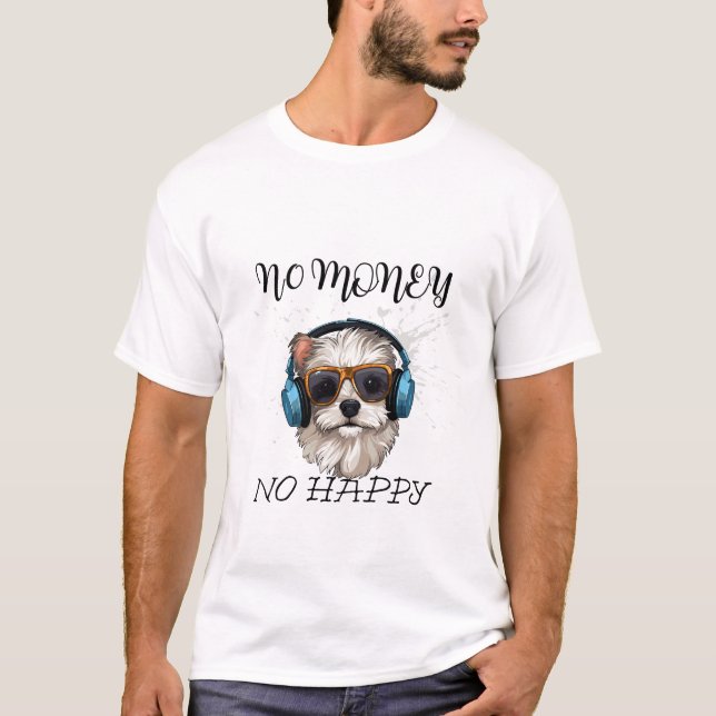 Camiseta funny dog T-shirt- Cute puppy with headphonees (Frente)