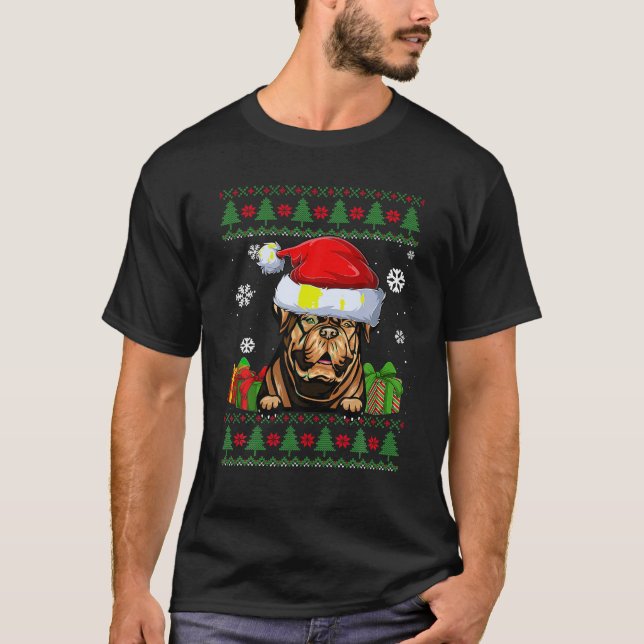 Camiseta Funny Dogue De bordeaux Santa Hat Ugly Christmas S (Frente)