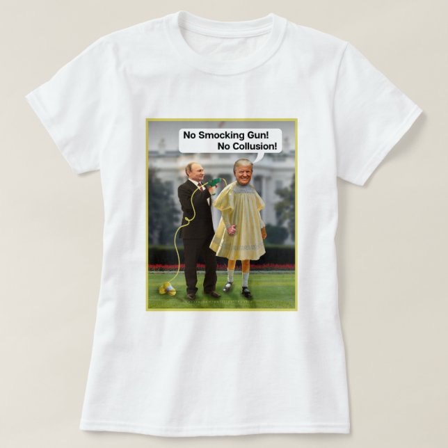 Camiseta Funny Donald Trump Putin Smoking Gun Piada (Frente do Design)