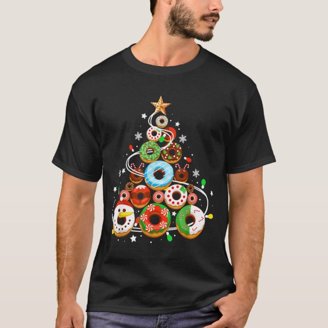 Camiseta Funny Donuts Christmas Tree Lights Xmas Pjs Boys K (Frente)