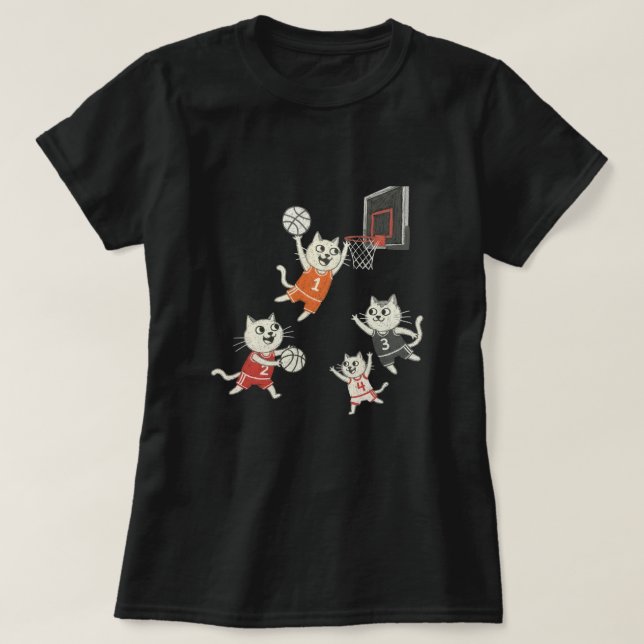 Camiseta Funny doodle cats playing basketball T-Shirt (Frente do Design)
