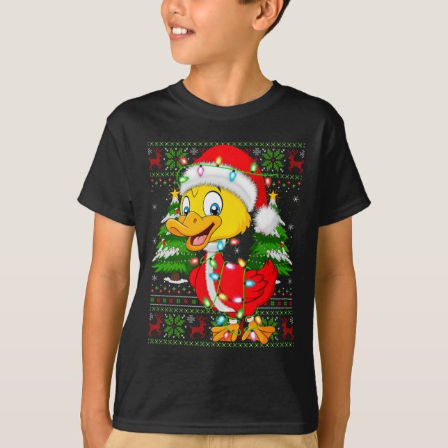 Camiseta Funny Duck Christmas Lights Santa Costume Ugly Xma (Frente)