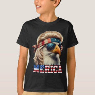 Camiseta Funny Eagle Merica 4 de julho Loira Wig Mullet Fun